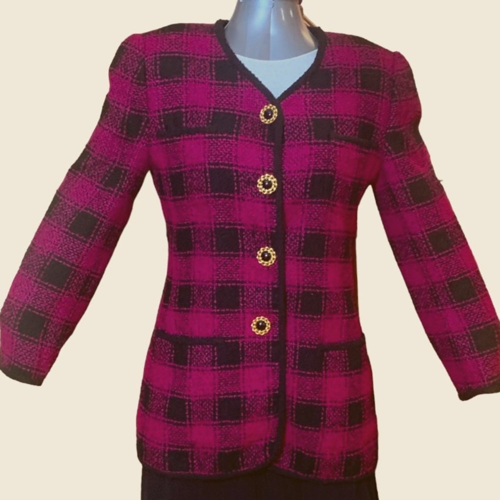 Adolfo Atelier Fuchsia/Black Plaid Vintage Jacket